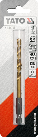 Grąžtas metalui su Hex 6.3 mm (1/4") galu HSS-TiN | 5.5 mm (YT-44763)