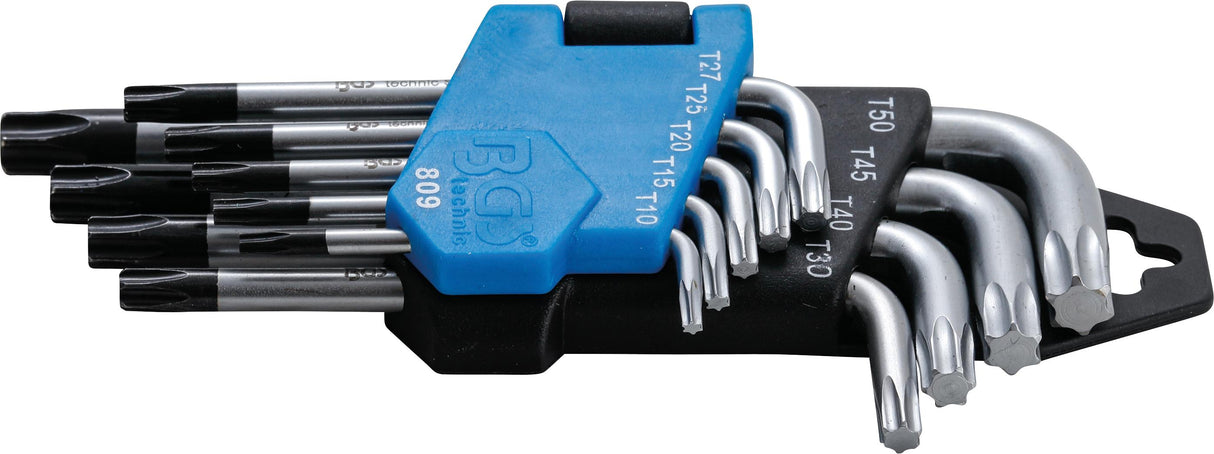 L tipo raktų rinkinys | trumpi | T-Star su skylutėm (Torx) T10 - T50 | 9 vnt. (809)