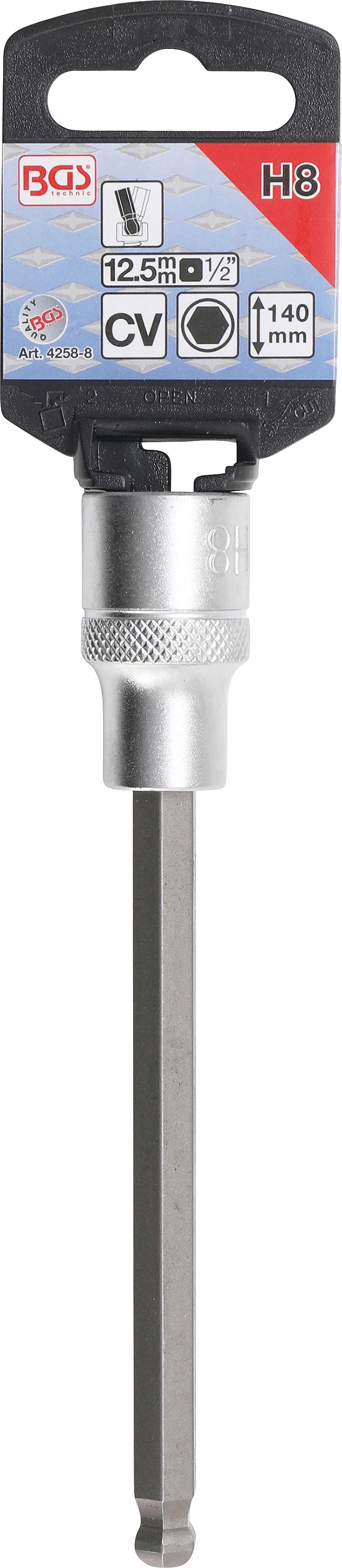 Antgalis įpresuotas į galvutę | ilgis 140 mm | 12,5 mm (1/2") | šešiakampis su šarnyru 8 mm (4258-8)