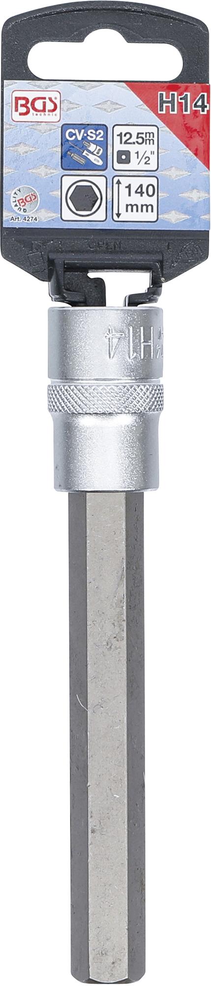 Бита запрессованная в головку | длина 140 mm | 12,5 mm (1/2") | шестигранник 14 mm
