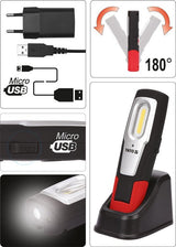 Darbo lempa akumuliatorinė | 6W COB, 600LM + 250LM, LI-ION 3.7V 2600MAH, IK07, IP54, CRI80 (YT-08558)