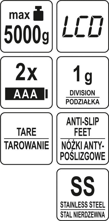 Virtuvinės svarstyklės | nerūdijantis plienas | 15 X 22,5 X 1,5 cm (68362)