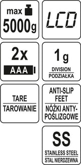 Virtuvinės svarstyklės | nerūdijantis plienas | 15 X 22,5 X 1,5 cm (68362)
