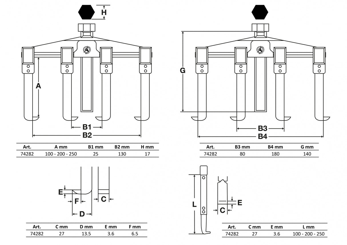 EXTERNAL/INTERNAL PULLER SET, 2-ARM | 8 PCS. (74282)
