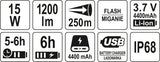 Prožektorius akumuliatorinis | 15W, 1200LM, IP68 250M, LI-ION 3,7V 4400MAH (YT-08551)