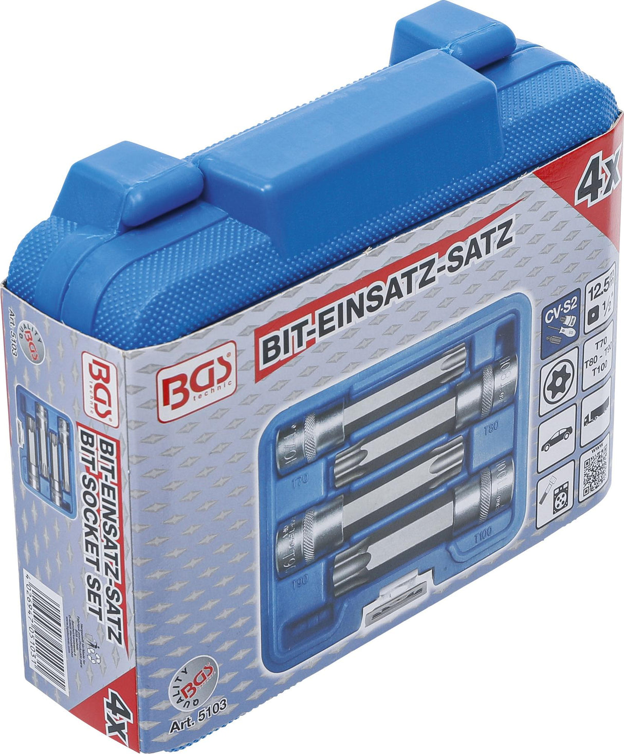 Įpresuotų antgalių rinkinys | 12,5 mm (1/2") | MAXI, T-Star su skyle (Torx) | 4 vnt. (5103)