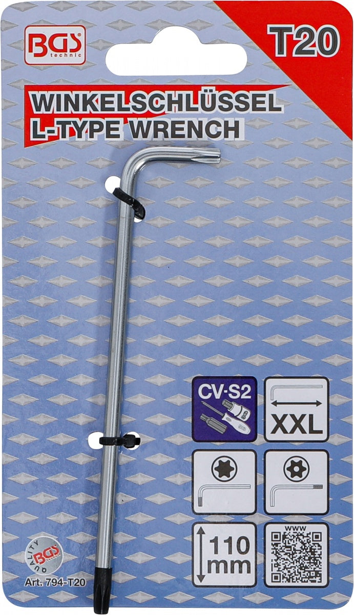 L tipo raktas | ilgas tipas | T-Star (su skyle) (Torx) T20 (794-T20)