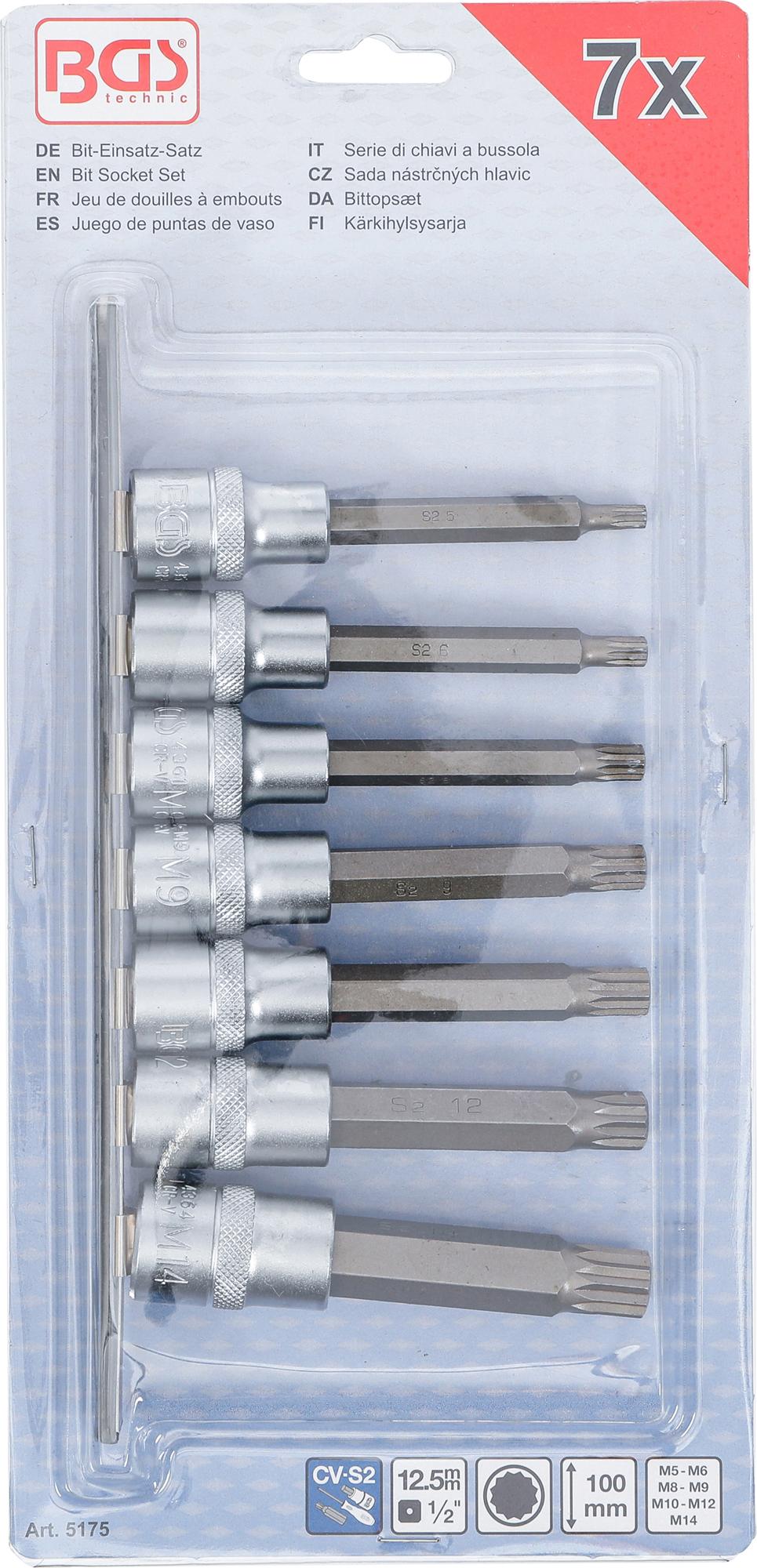 Įpresuotų antgalių rinkinys | 12.5 mm (1/2") | Spline (XZN) | M5 - M14 | 7 vnt. (5175)