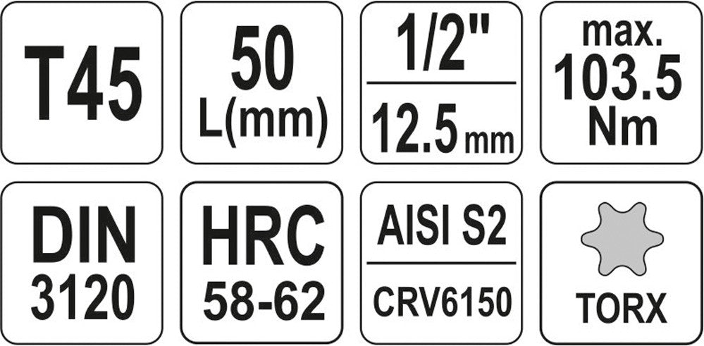 Antgalis įpresuotas į galvutę 1/2", T45 x 55 mm (YT-04315)