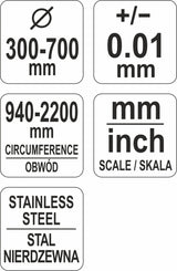 Лента для измерения диаметра и периметра | макс. 940 / периметр 2200 mm