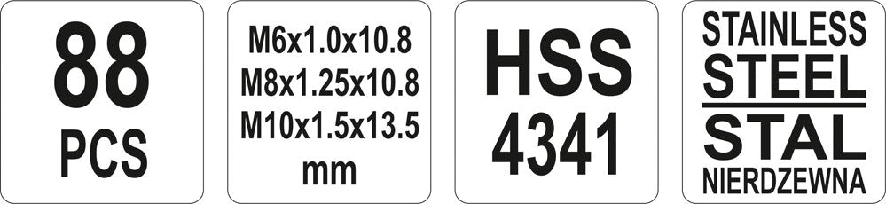 Sriegio atnaujinimo, remonto rinkinys | M6x1/M8x1,25/M10x1,5. | 88 vnt (YT-1769)