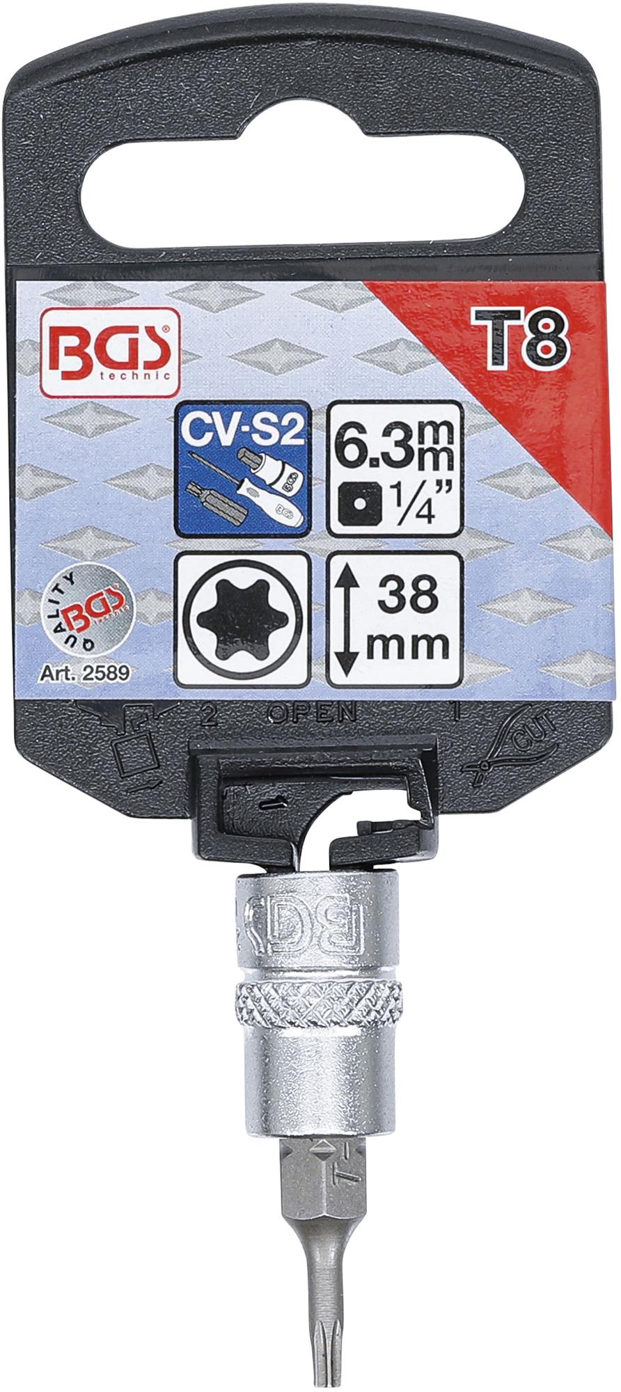 Antgalis įpresuotas į galvutę | 6.3 mm (1/4") | T-Star (Torx) T8 (2589)