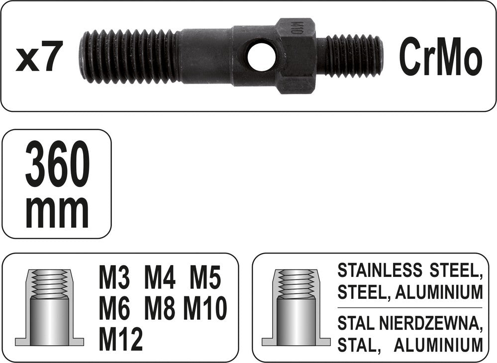Kniediklis srieginėms kniedėms | M3, M4, M5, M6, M8, M10, M12 (YT-36127)