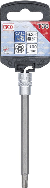 Antgalis įpresuotas į galvutę | ilgis 100 mm | 6.3 mm (1/4") | T-Star su skyle (Torx ) T30 (4203)
