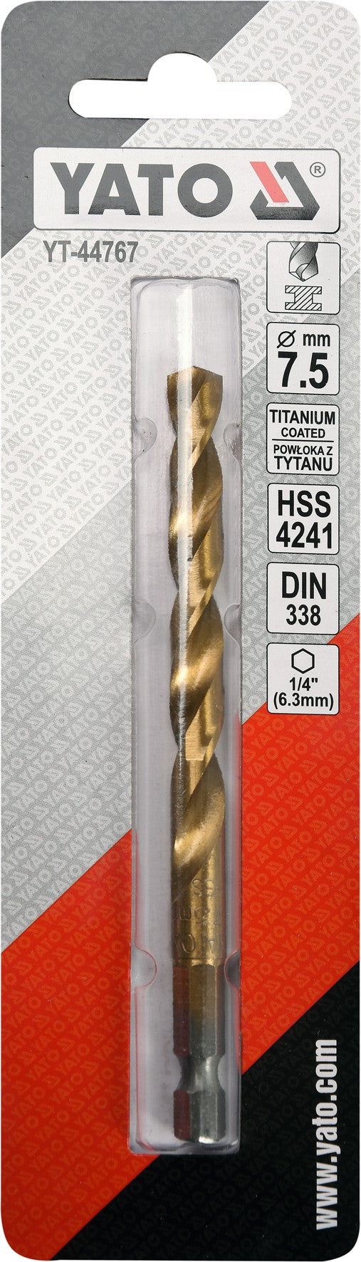 Сверло по металлу с шестигранным хвостовиком 6.3 mm (1/4") HSS-TiN | 7.5 mm
