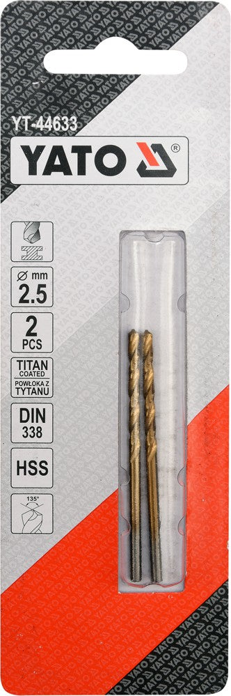 Grąžtas metalui HSS-TIN 2.5 mm, 2vnt. (YT-44633)