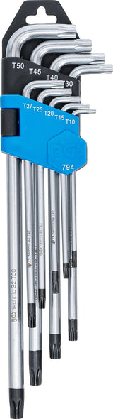 L tipo raktų rinkinys | ilgas tipas | T-Star (Torx) / T-Star su skylutėm (Torx) T10 - T50 | 9 vnt. (794)