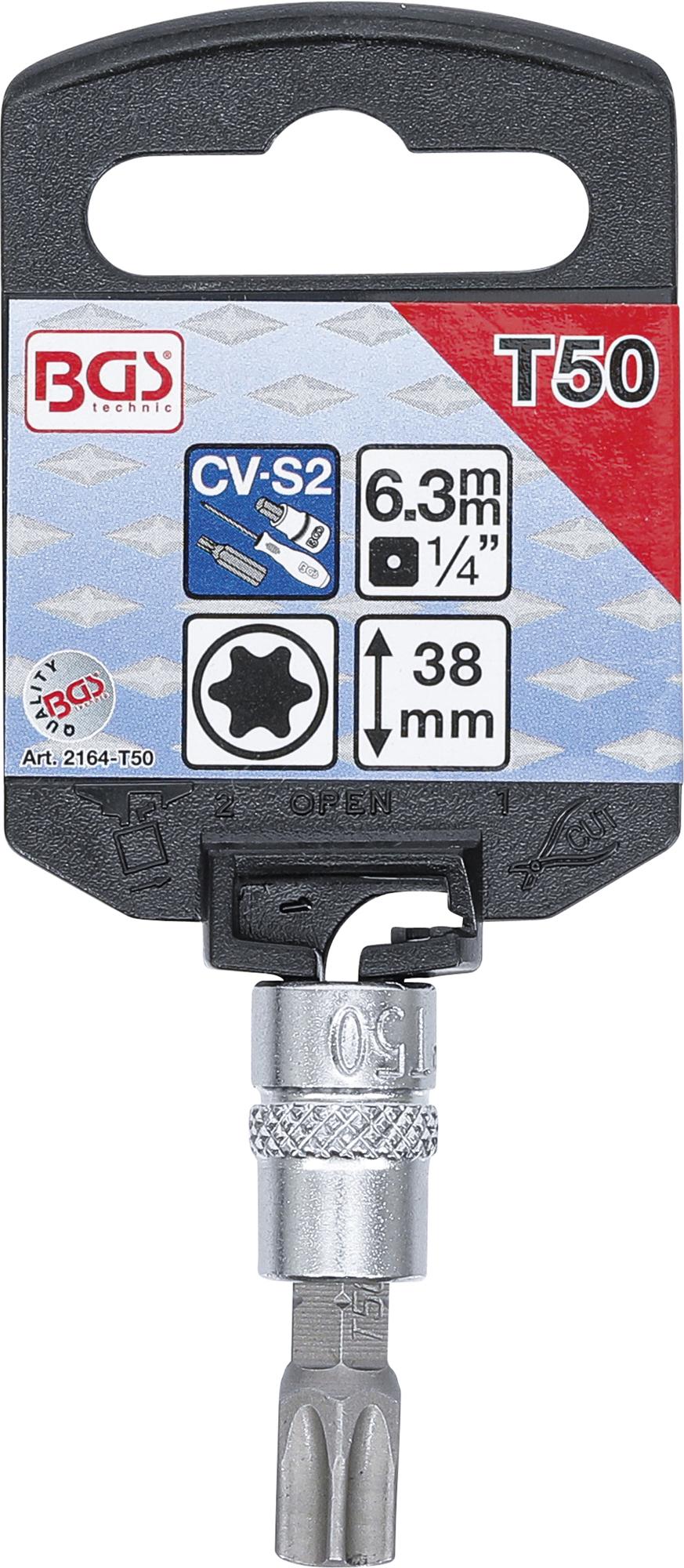 Antgalis įpresuotas į galvutę | 6.3 mm (1/4") | T-Star (Torx) T50 (2164-T50)