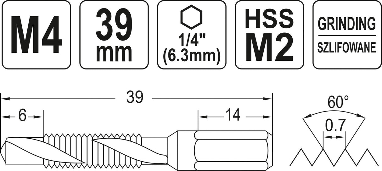COMBINED DRILL TAP M4 HEX (YT-44841)
