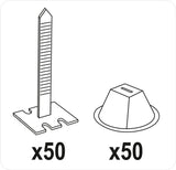 Plytelių išlyginimo sistema / Juostos ir puodeliai plytelių lyginimui | 50+50 vnt | 100 vnt. (04683)