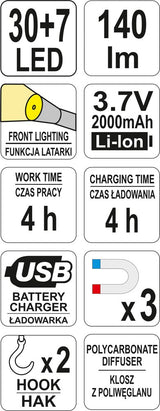 Akumuliatorinė darbo lempa | 30+7 LED (YT-08507)