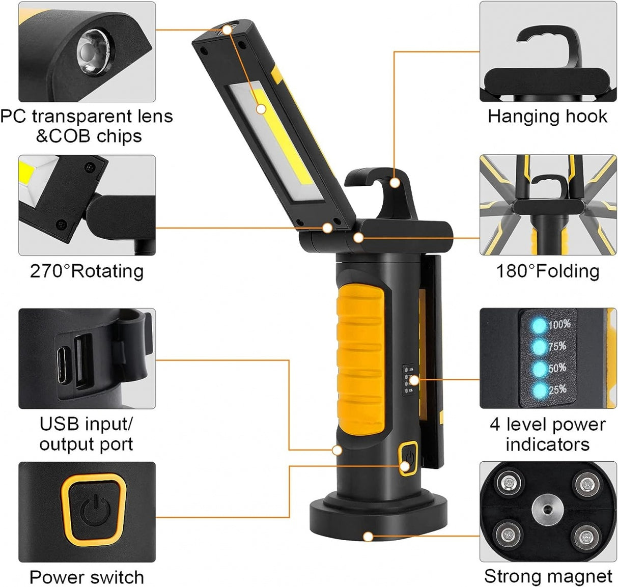Аккумуляторная рабочая лампа | COB chip + CREE XPG | 2 COB | 1200 lm