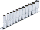 Ilgų galvučių rinkinys, šešiakampės | 10 mm (3/8") | 8 - 19 mm | 11 vnt. (2222)