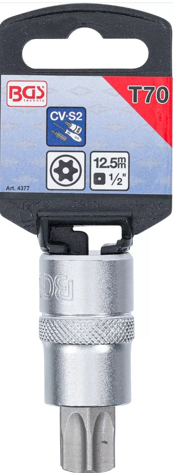 Antgalis įpresuotas į galvutę | 12,5 mm (1/2") | T-Star su skyle (Torx) T70 (4377)