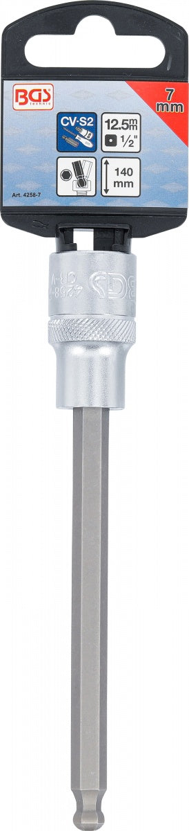 Antgalis įpresuotas į galvutę | ilgis 140 mm | 12,5 mm (1/2") | šešiakampis su šarnyru 7 mm (4258-7)