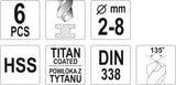 Grąžtų rinkinys | HSS-Titan | 2 - 8 mm | 6 vnt. (YT-44673)