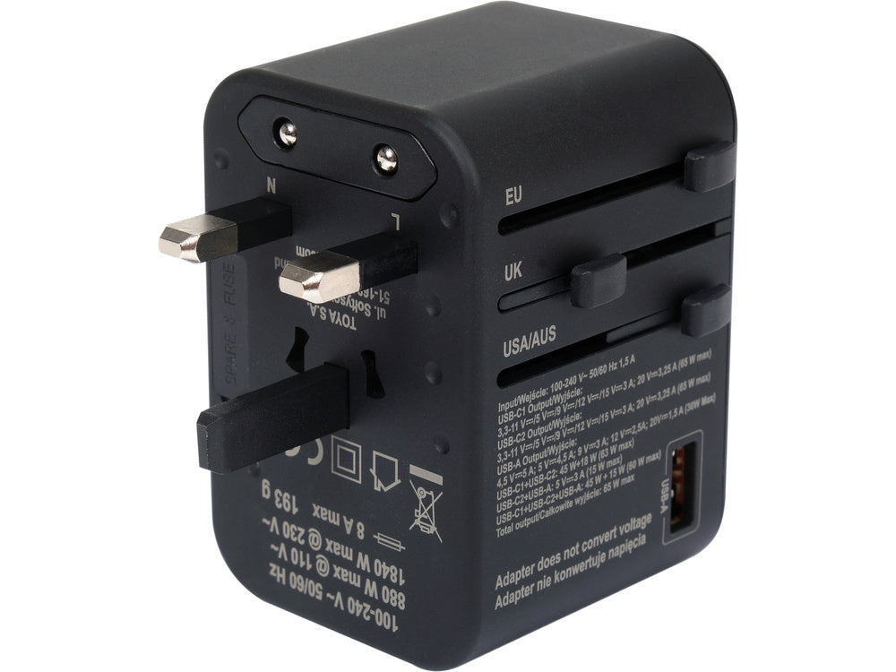 Путешествующий адаптер | универсальный | более 150 стран / USB-C PD 65W