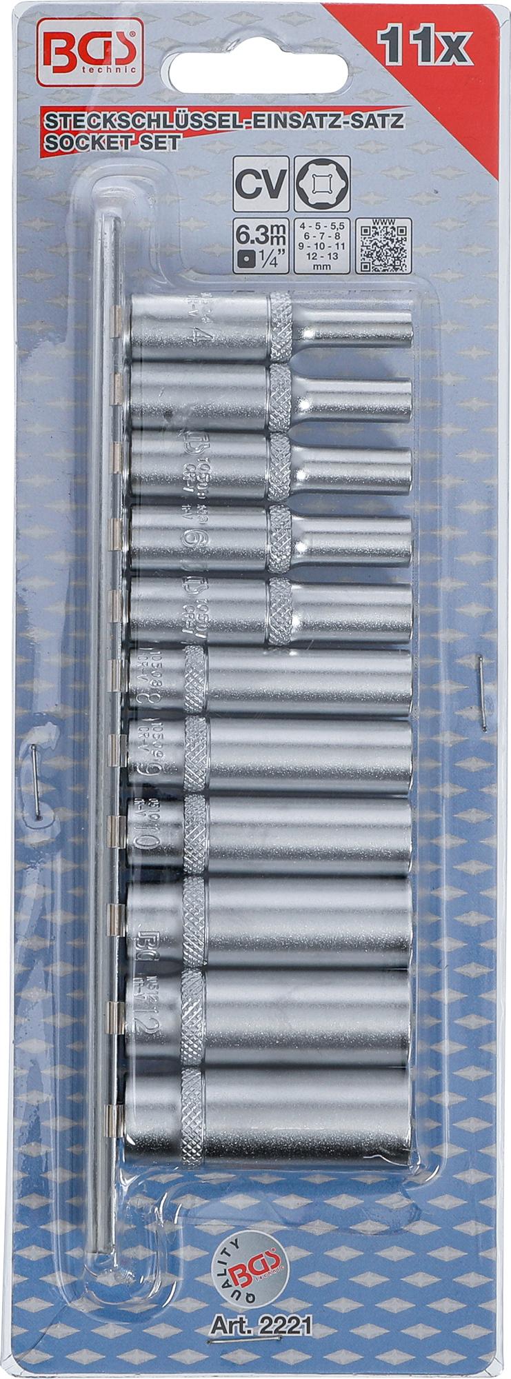 SOCKET SET, HEXAGON, DEEP | 6.3 MM (1/4") DRIVE | 4 - 13 MM | 11 PCS. (2221)