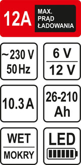 Зарядное устройство для аккумуляторов 12A / 6/12V / 210 Ah | LED