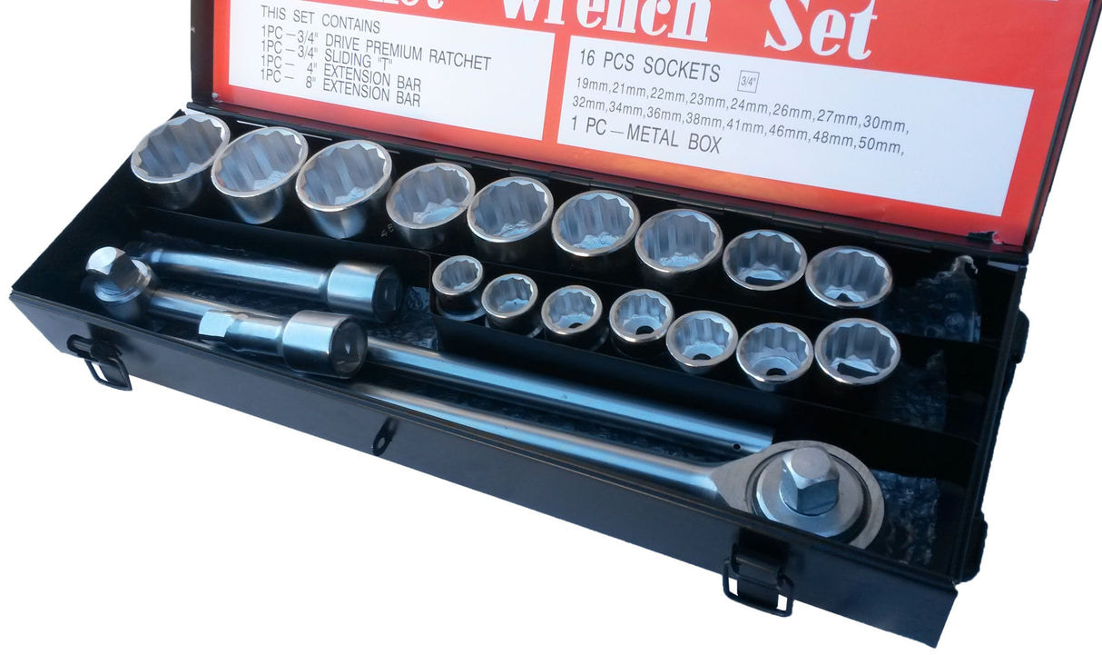 12-POINT SOCKET SET | METAL BOX | 20 MM (3/4") | 21 PCS. (SK780577)