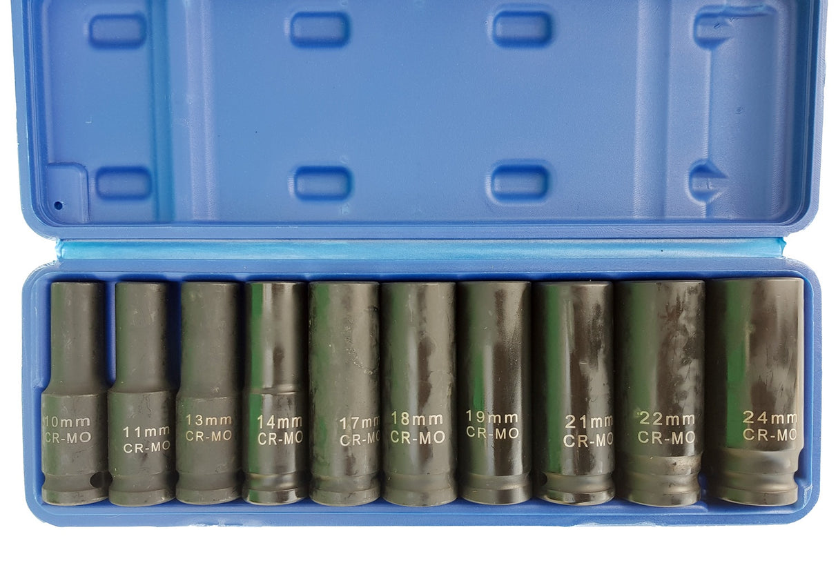 IMPACT SOCKET SET LONG | 12.5 MM (1/2") | 10-24 MM | 10 PCS. (SK1210)