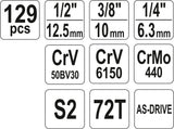 Набор инструментов | 6.3 mm (1/4") / 10 mm (3/8") / 12,5 mm (1/2") | 129 шт.