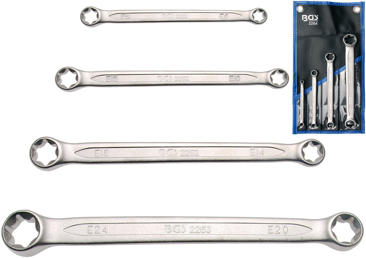 Raktų rinkinys E tipo (torx) galvutėmis | E6xE8 - E20xE24 | 4 vnt. (2264)