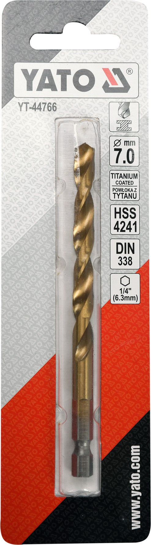 Grąžtas metalui su Hex 6.3 mm (1/4") galu HSS-TiN | 7.0 mm (YT-44766)