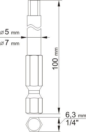 Antgaliai HEX šešiakampiai su skyle 1/4", 2vnt: H4x100mm; H6x100mm (YT-0495)
