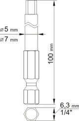 Antgaliai HEX šešiakampiai su skyle 1/4", 2vnt: H4x100mm; H6x100mm (YT-0495)