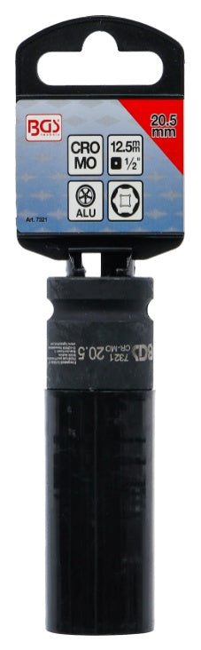 IMPACT SOCKET, LONG, THIN-WALLED | WITH PLASTIC PROTECTION | 12.5 MM (1/2") | 20.5 MM (7321)