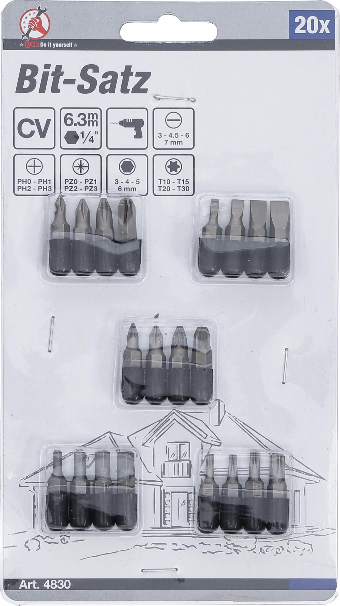 Antgalių komplektas | 6.3 mm (1/4") | 20 vnt. (4830)