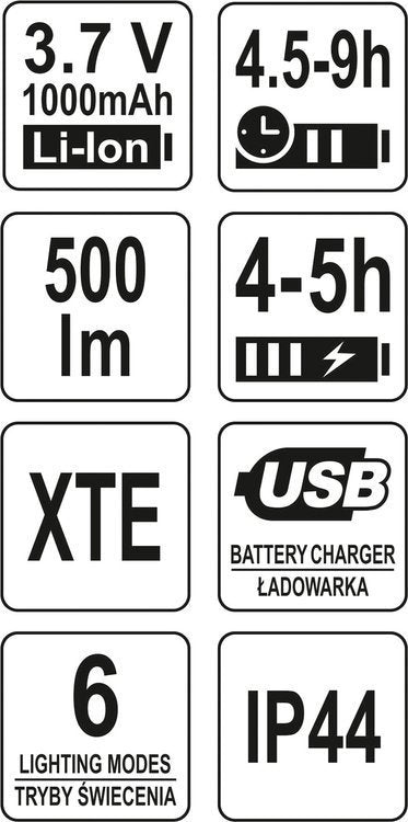 Lempa dedama ant galvos | akumuliatorinė | 500LM / 70 m | LI-ION 3,7V 1000MAH (YT-08596)