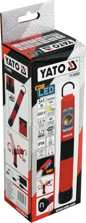 Darbo lempa akumuliatorinė lanksti | 5W COB, 500LM + 120LM (YT-08562)