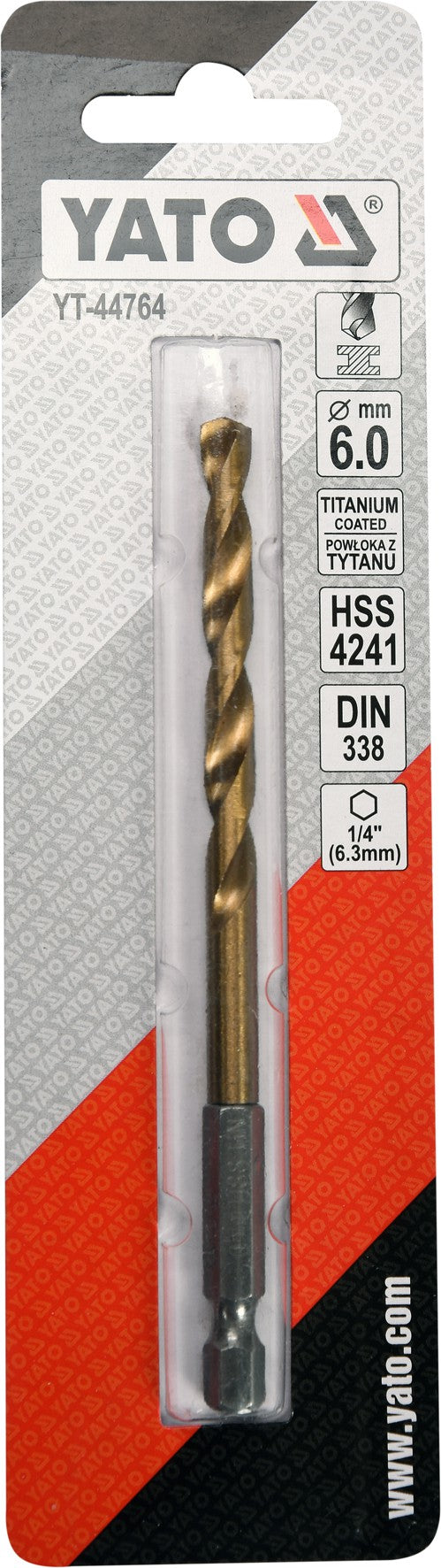 Grąžtas metalui su Hex 6.3 mm (1/4") galu HSS-TiN | 6.0 mm (YT-44764)