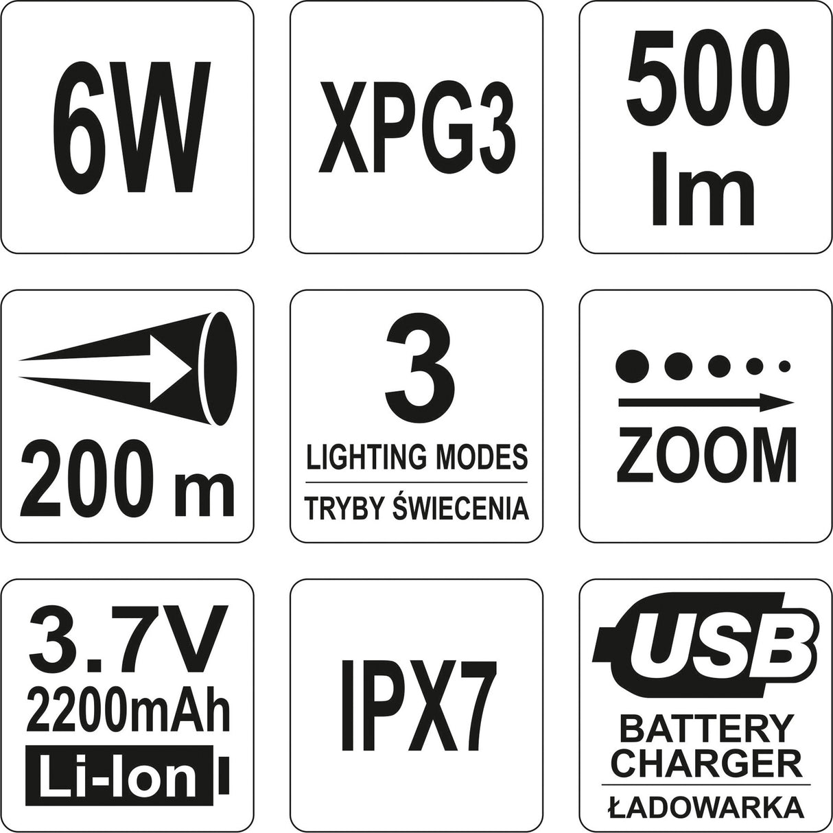 Фонарь XP-G3 CREE 6W аккумуляторный