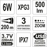 Фонарь XP-G3 CREE 6W аккумуляторный