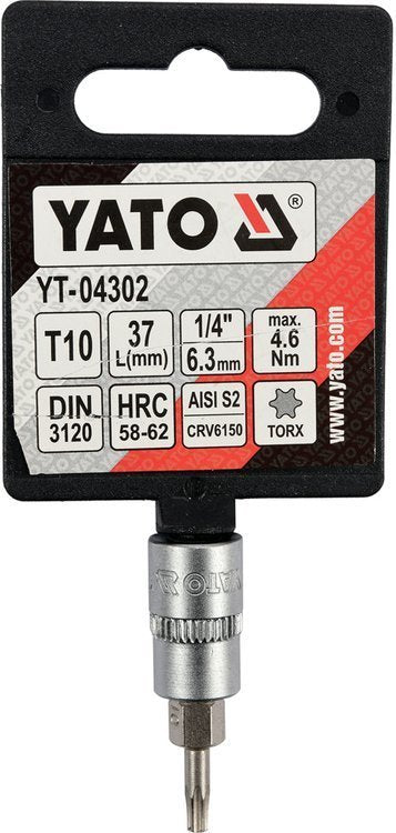 SOCKET BIT TORX 1/4" T10 L37MM (YT-04302)