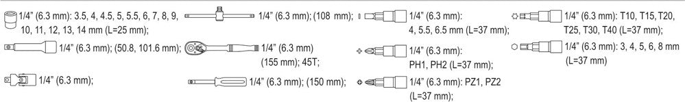 Galvučių su terkšle rinkinys | 6.3 mm (1/4") | 38 vnt. (58640)