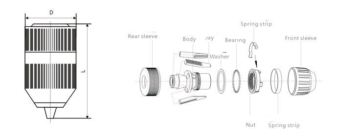 Griebtuvas grąžtui be rakto su rakinimo sistema, pusiau metalinis 2-13mm, 1/2"-20UNF (ES-790870)